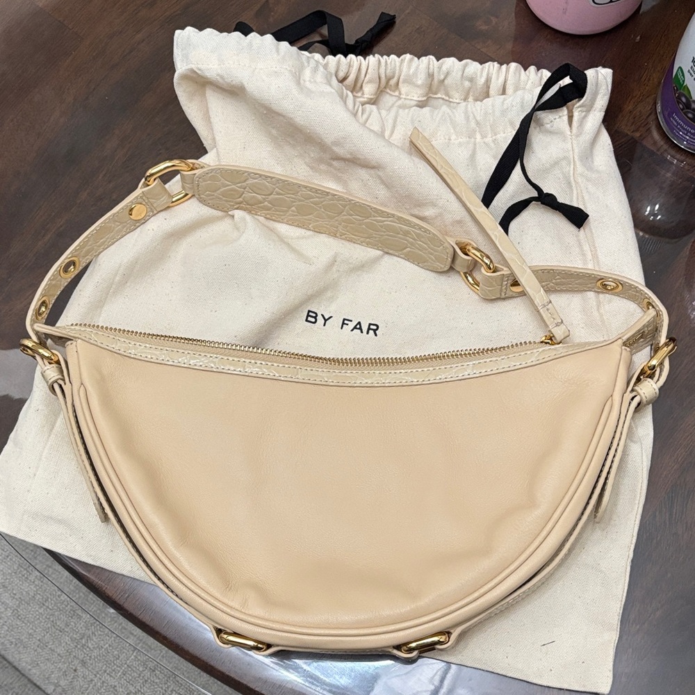 BY FAR Cream Leather Shoulder Bag